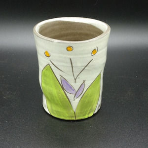 ZPOTS Bloom Be Handle less Mug Cup Flower Wheel Thrown Hand Painted